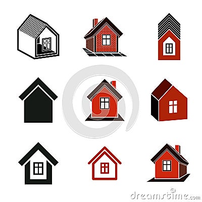 Different houses icons for use in graphic design, set Vector Illustration