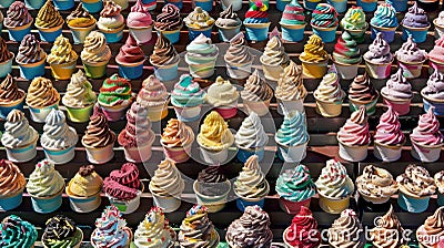 different ice creams in cones, each displayed against a crisp white background, showcasing a diverse array of flavors Stock Photo