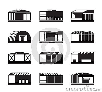 Different Industrial warehouses Vector Illustration