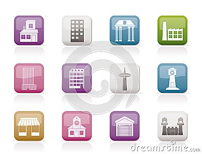 Different kind of building and City icons Vector Illustration