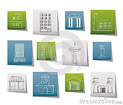 Different kind of building and City icons Vector Illustration