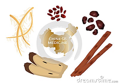 Different kind of Chinese herbal medicine for soup food Stock Photo