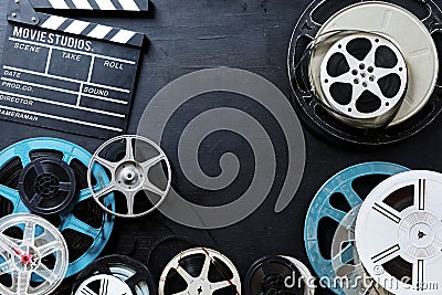 Different kind of film strip and slate Stock Photo