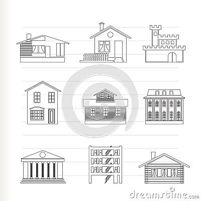 Different kind of houses and buildings Vector Illustration