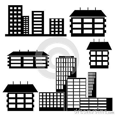 Different kind of houses and buildings Vector Illustration