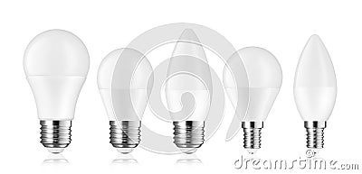 Different kind of light bulb LED isolated on white background Stock Photo