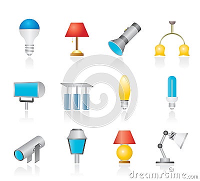 Different kind of lighting equipment Vector Illustration