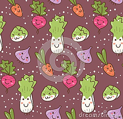 Different kind of vegetable kawaii background Stock Photo