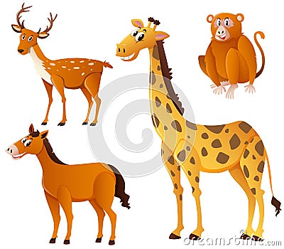 Different kinds of animal with brown fur Vector Illustration