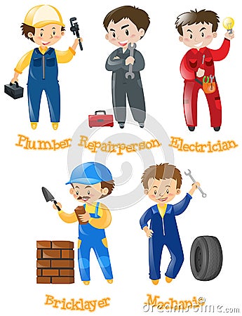 Different kinds of construction jobs Cartoon Illustration