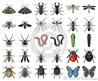 Different kinds of insects cartoon,black icons in set collection for design. Insect arthropod vector symbol stock web Vector Illustration