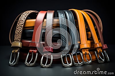 Different kinds of leather belts isolated for a fashion accessories theme Stock Photo