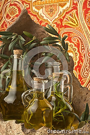 Different kinds of olive oil Stock Photo