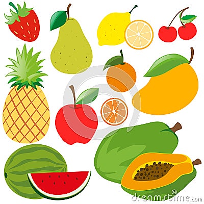 Different kinds of organic fruits Vector Illustration