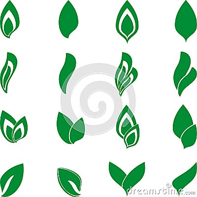 Different leaves in green, leaves collection, leaves icons, nature and wellness logo Stock Photo