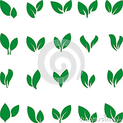 Different leaves in green, leaves collection, leaves icons, nature and wellness logo Stock Photo