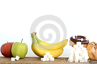 Different level of sugar in food, eating habits concept Stock Photo