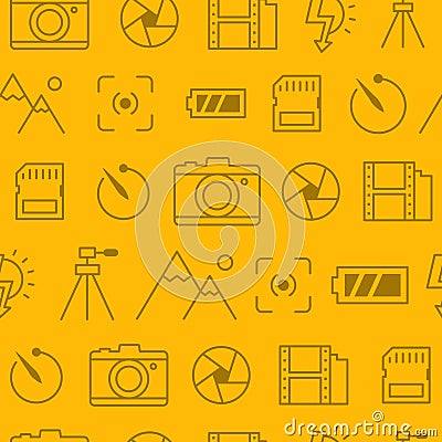 Different line style icons seamless pattern, Camera-y Vector Illustration