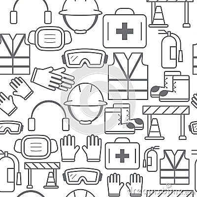 Different line style icons seamless pattern, safety Vector Illustration