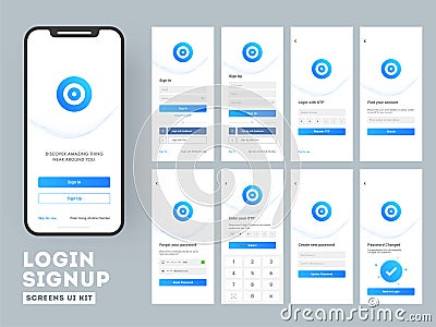 Different Login screens including Create Account, Sign in and Sign up features for Mobile Apps. Stock Photo
