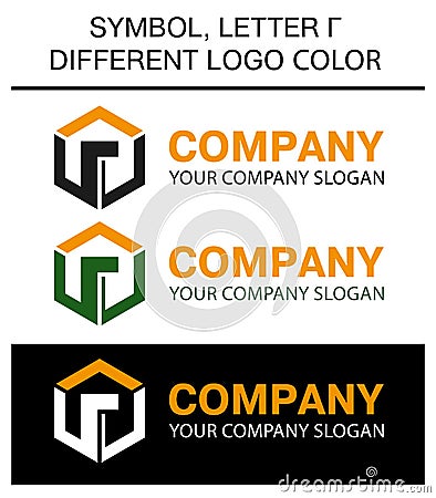 Different logo options. symbol black, white, green and orange, the russian letter G Vector Illustration