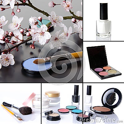 Different makeup products collage Stock Photo