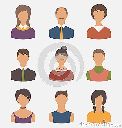 Different male and female user avatars Vector Illustration