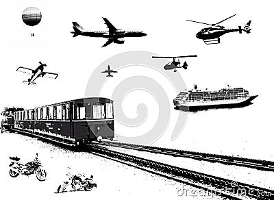 Different means of transport illustration. Stock Photo