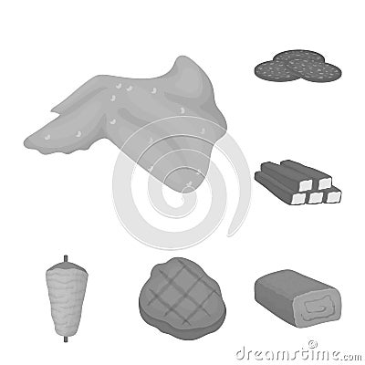 Different meat monochrome icons in set collection for design. Meat product vector symbol stock web illustration. Vector Illustration