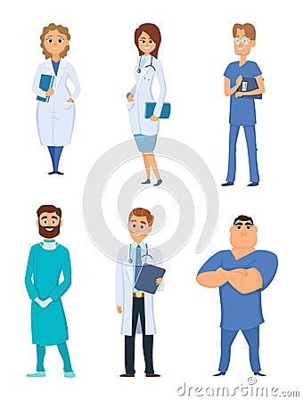 Different medical personal. Male and female doctors. Cartoon characters Vector Illustration