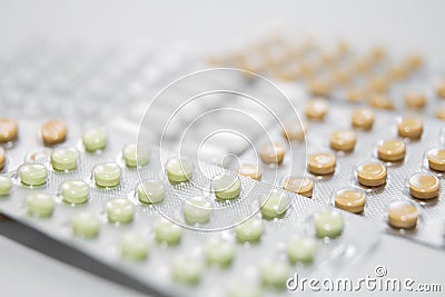 Different medicines: tablets, pills in blister pack, medications Stock Photo