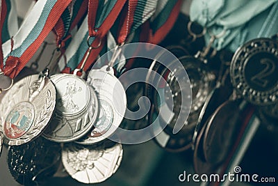 Different metal medals for sports awards Stock Photo