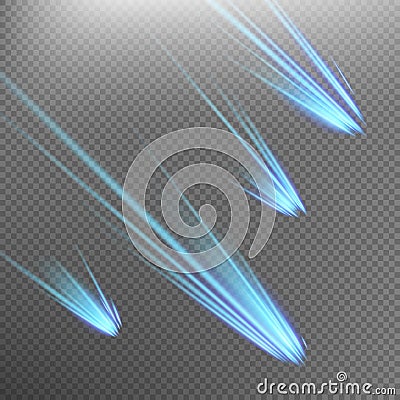Different meteors, comets and fireballs. EPS 10 Vector Illustration