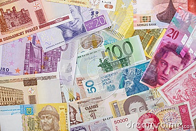 Different money europe country as background Stock Photo