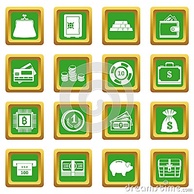 Different money icons set green Vector Illustration