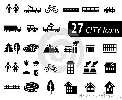 Different monochromatic flat city elements for creating your own map. Vector Infographic Vector Illustration