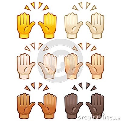 Different mood emoji. Emotional hands up hi hello emoji hand set of various skin tonescute cartoon stylized vector cartoon Vector Illustration