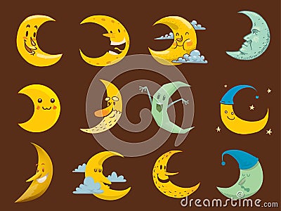 Different moon month face illustration. Vector Illustration