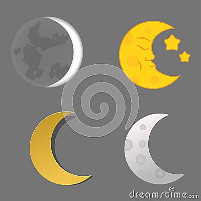 Different moon nature cosmos cycle satellite surface whole cycle from new star vector illustration. Vector Illustration