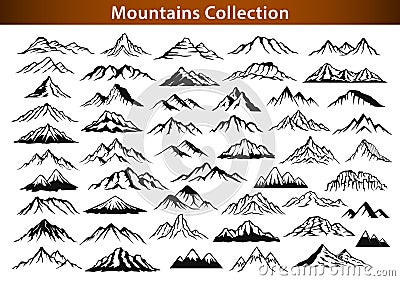 Different mountain ranges silhouette collection Vector Illustration