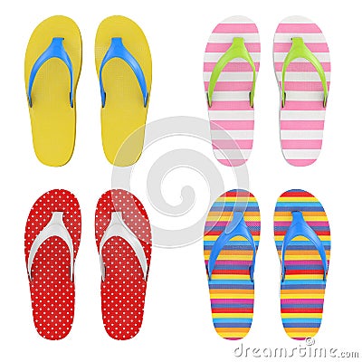 Different Multicolour Flip Flops Sandals. 3d Rendering Stock Photo