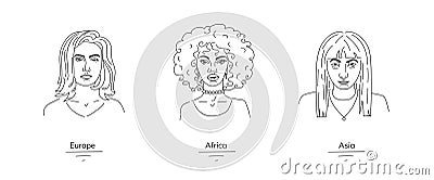 Different nations female representetives, graphic illustraton of women of various nationalities Vector Illustration