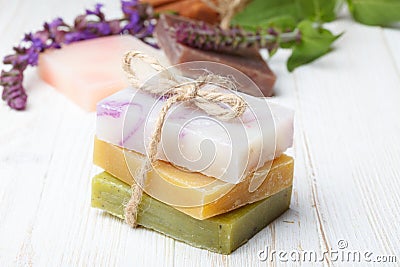 Different natural homemade soap Stock Photo