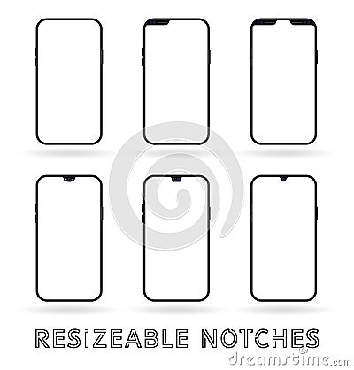 Different notch smartphone display mockup set Vector Illustration