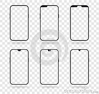 Different notch smartphone display mockup set Vector Illustration