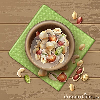 Different nuts in bowl Vector Illustration