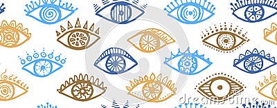 Different open eyes modern endless ornament. Pop Vector Illustration