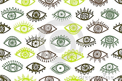 Different open eyes stylish endless ornament. Vector Illustration