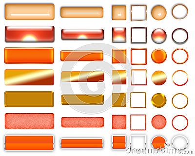 Different orange colors of buttons and Icons for web design Stock Photo