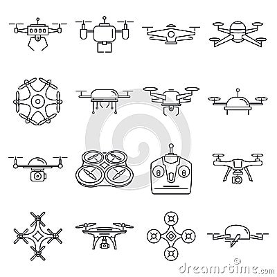 Different outline drones vector set Vector Illustration